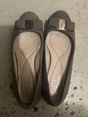 Salvatore Ferragamo Taupe Woven Flats
